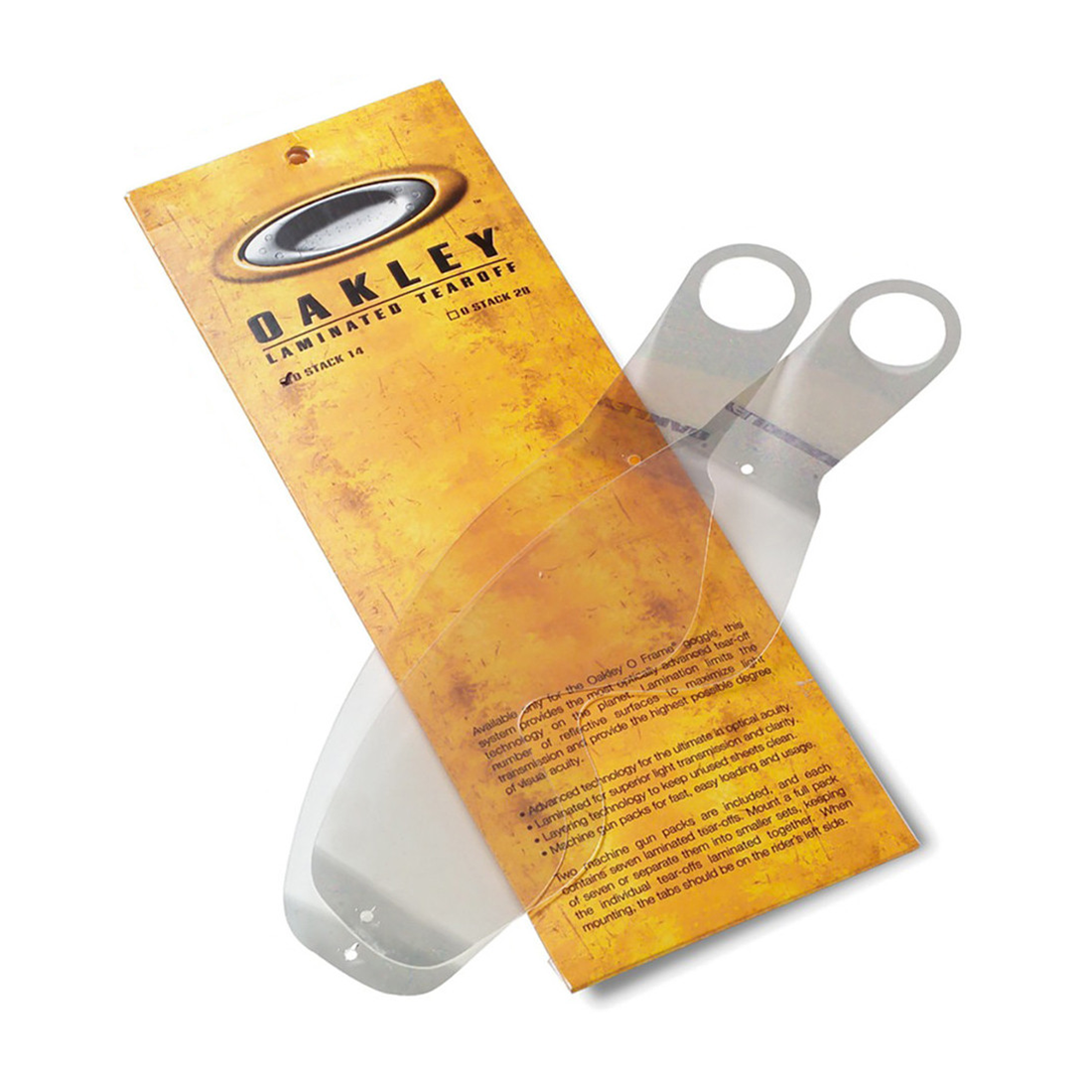 Oakley 14 Pack Laminate Tear-Off goggle tear-offs, front view