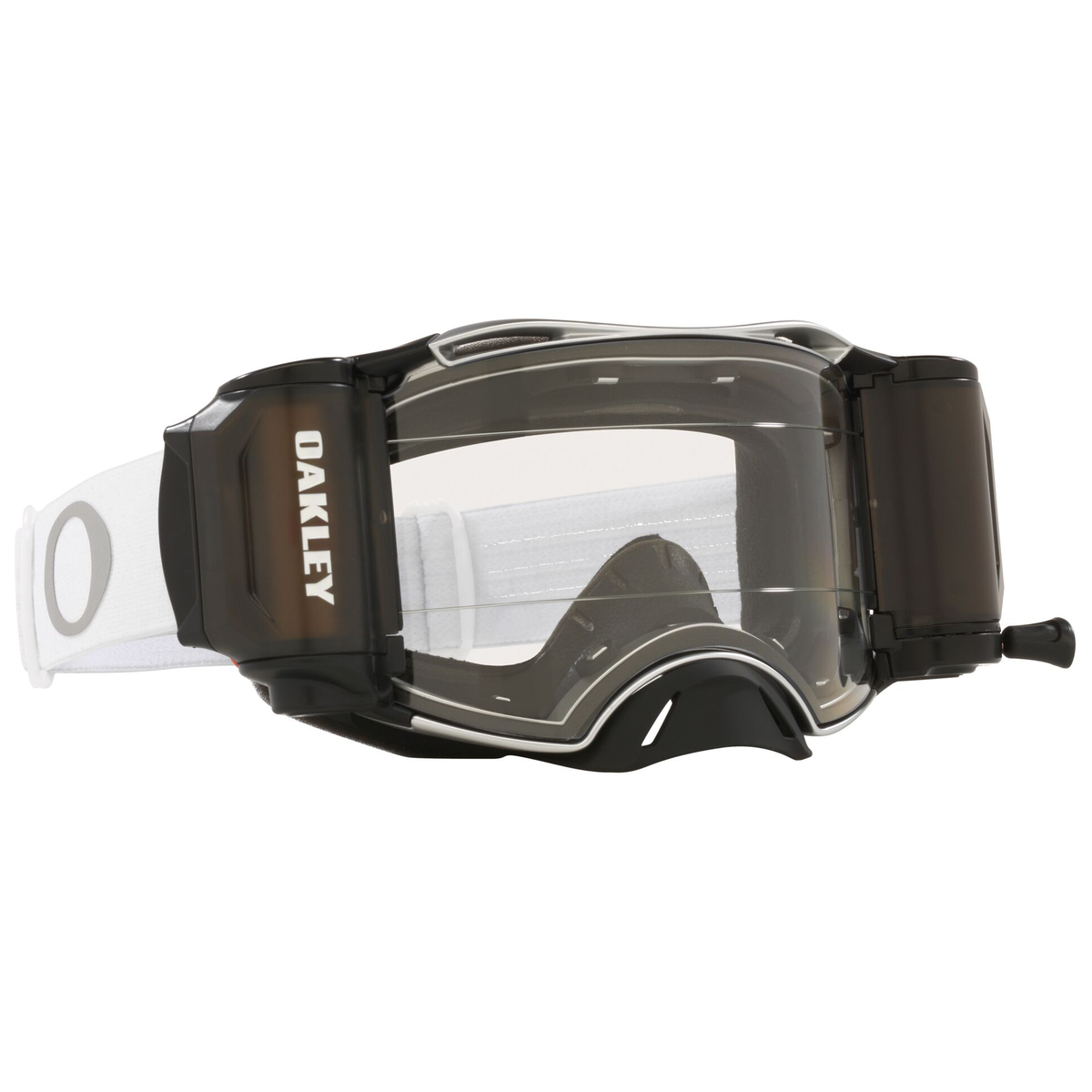 Oakley Airbrake MX Tuff Blocks White w/Clear Roll Off motocross goggle, front view