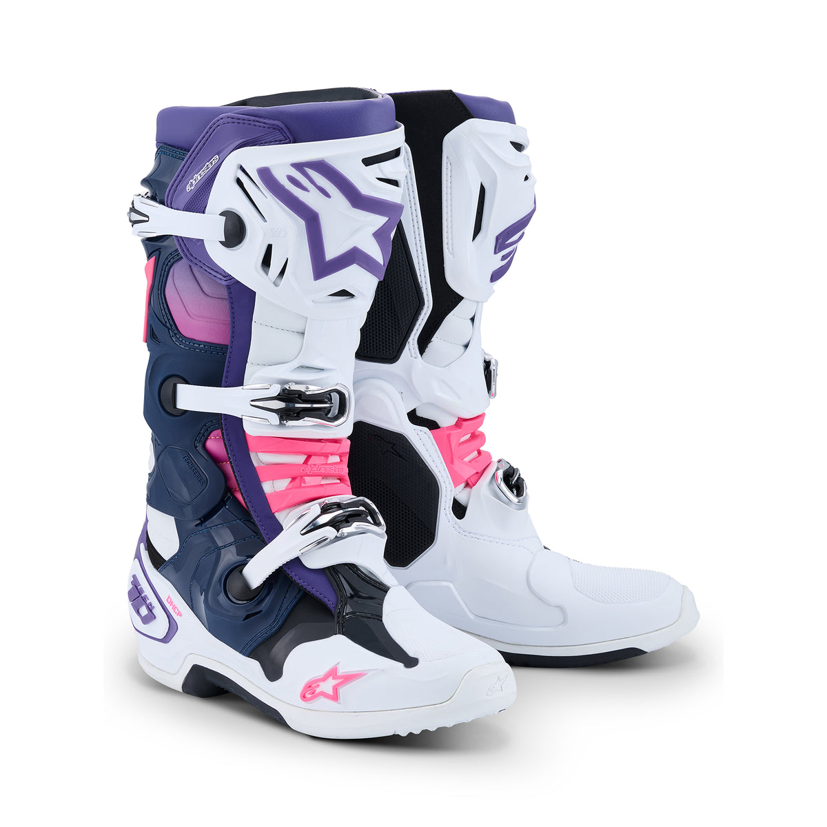 Alpinestars Tech 10 Boots - White Violet Navy Blue Pink Fluo