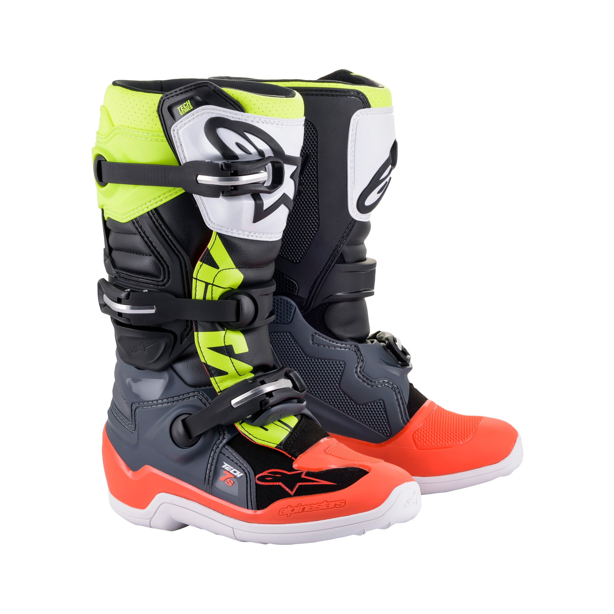 Alpinestars Tech 7S Youth - Dark Gray Red Fluo Yellow Fluo Boots