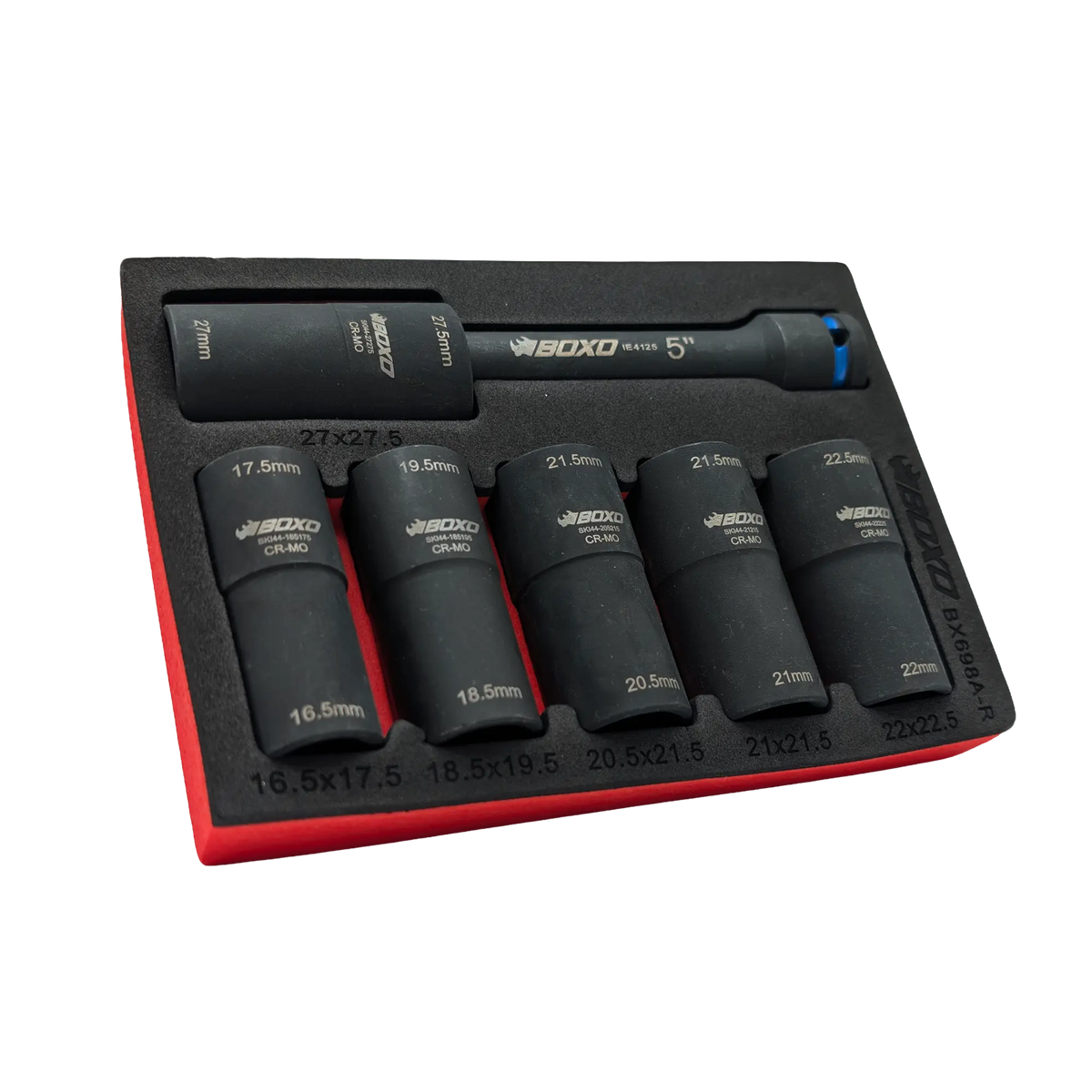 BOXO 7Pc 1/2" 6Pt Impact Flip Socket Set