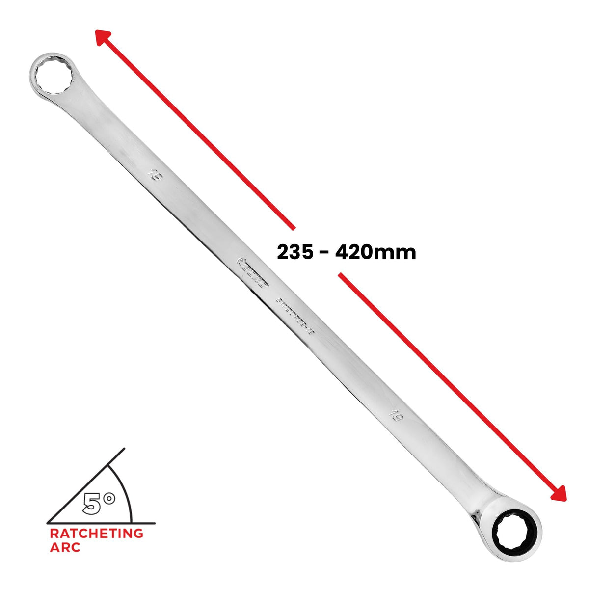 BOXO 10Pc XL 90T Double Ring Ratchet/Fixed Spanner Set