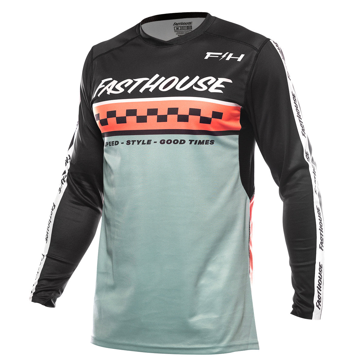 Elrod Formula Jersey in Oceanic Mint and Hyper Coral colors displayed on a mannequin, showcasing its sleek and modern cycling design.