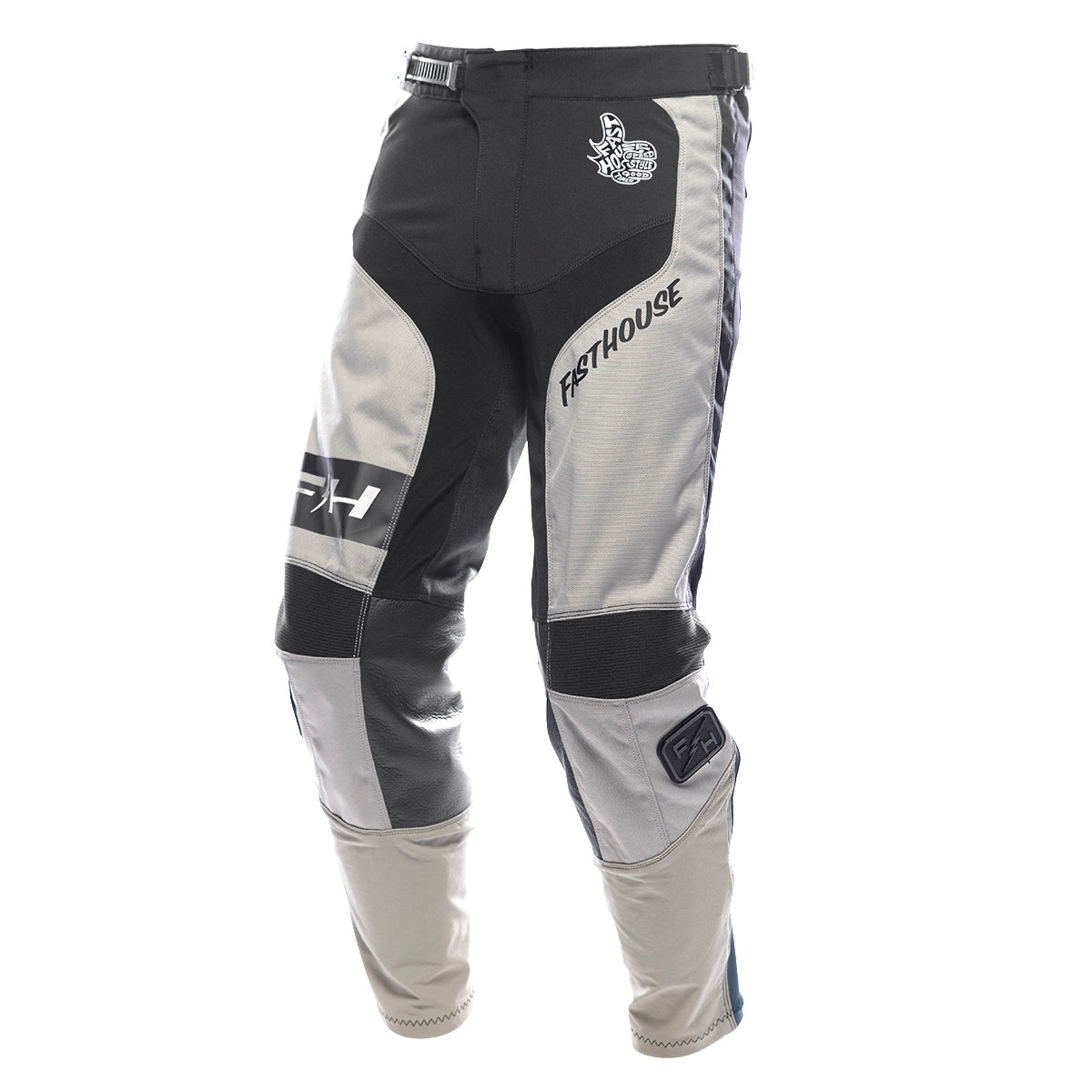Grindhouse Club Pant in light gray with black and teal accents