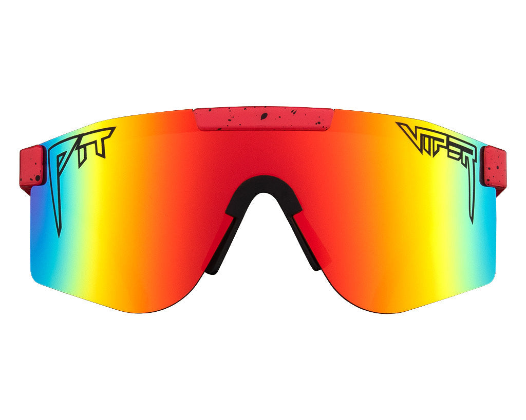"The Hotshot Polarized Double Wide sunglasses with UV protection on a white background"