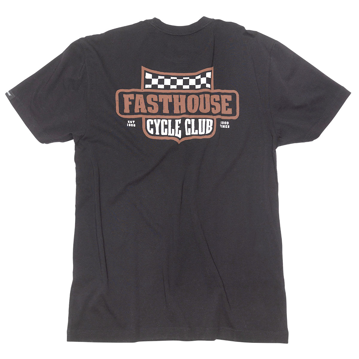 Krest Tee in black color laid flat showing front design