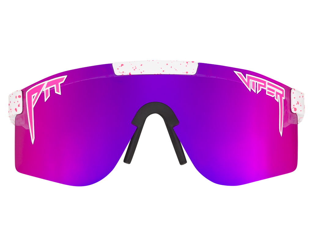 Vibrant, polarized sunglasses with extra-wide frame, featuring LA-inspired colorful design, on a white background.