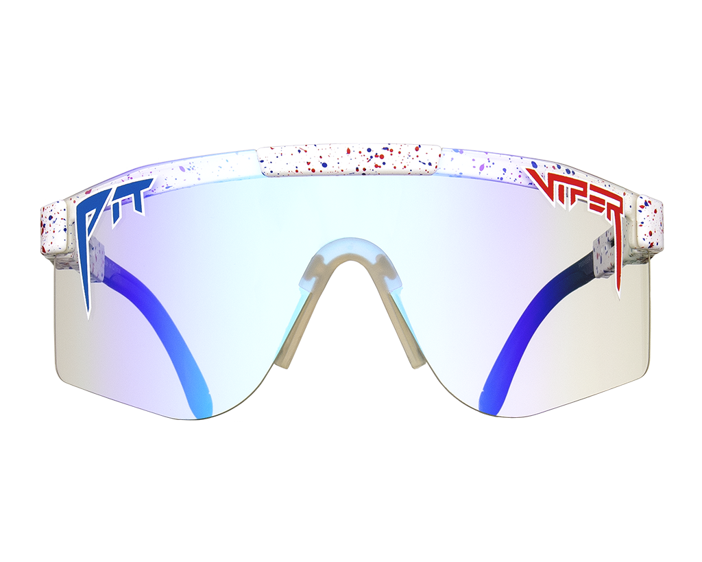 "The Merika Night Shades Double Wide sunglasses on a reflective surface"
