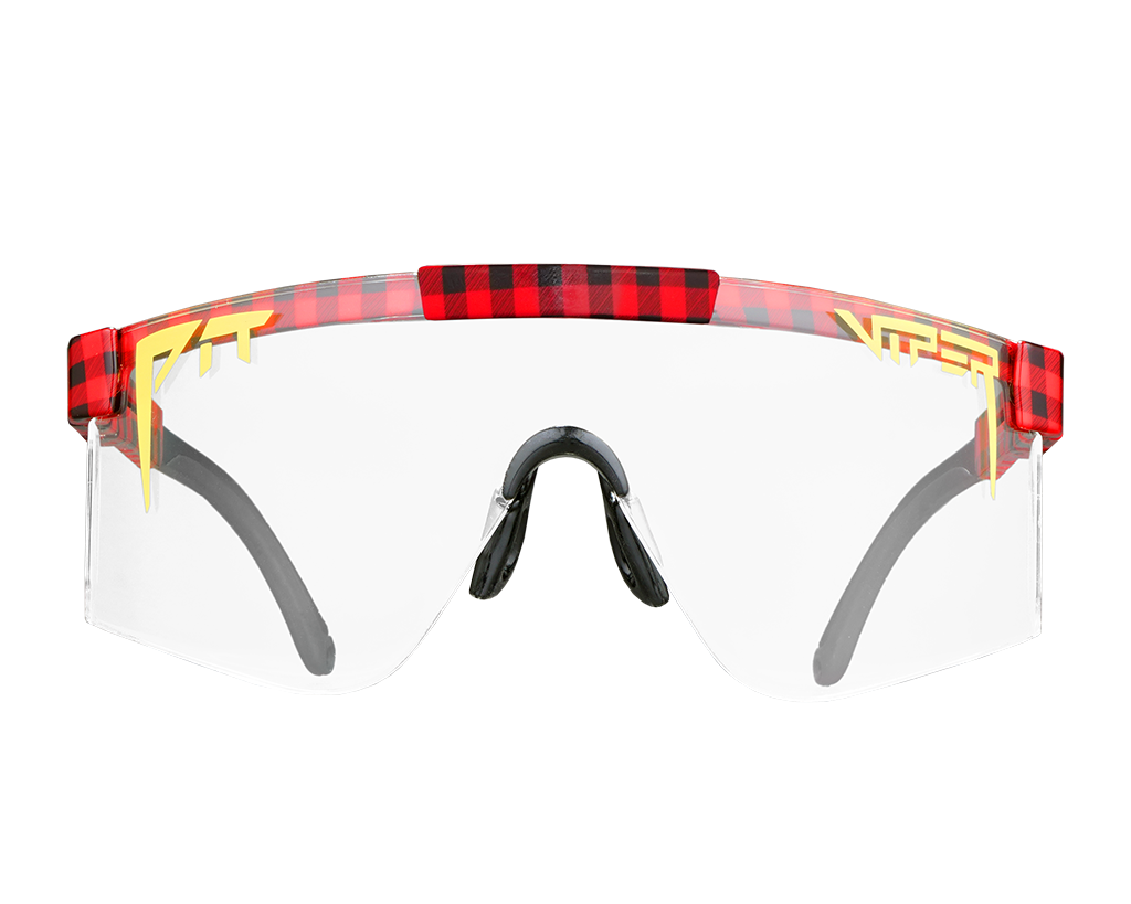 Retro 2000s plaid night shades on white background