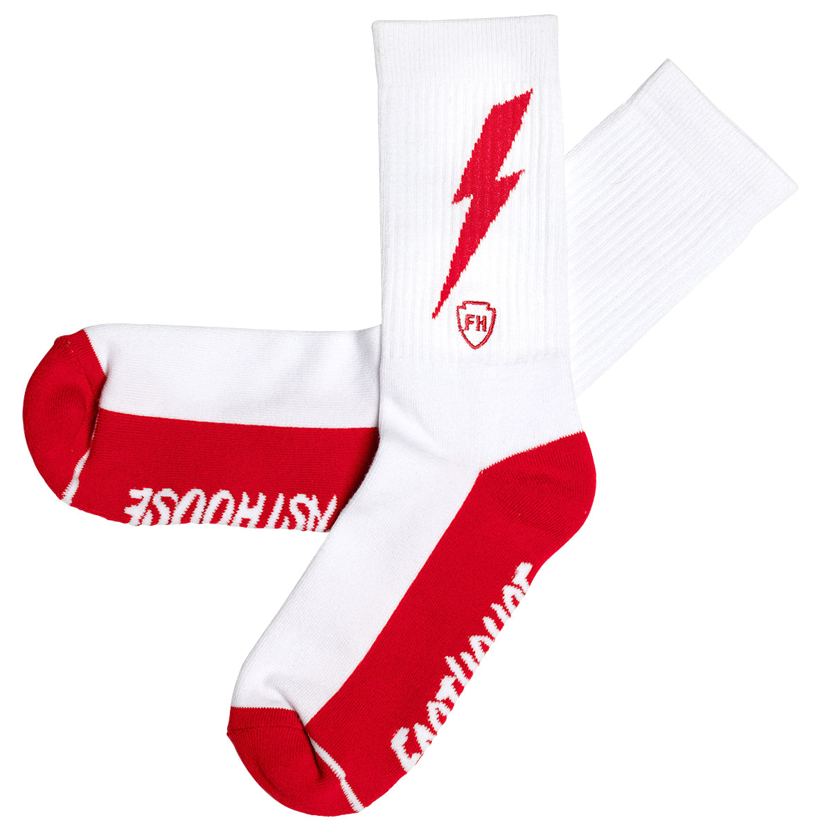 White and red Wired Sock featuring a bold color-block design, displayed on a clean background.