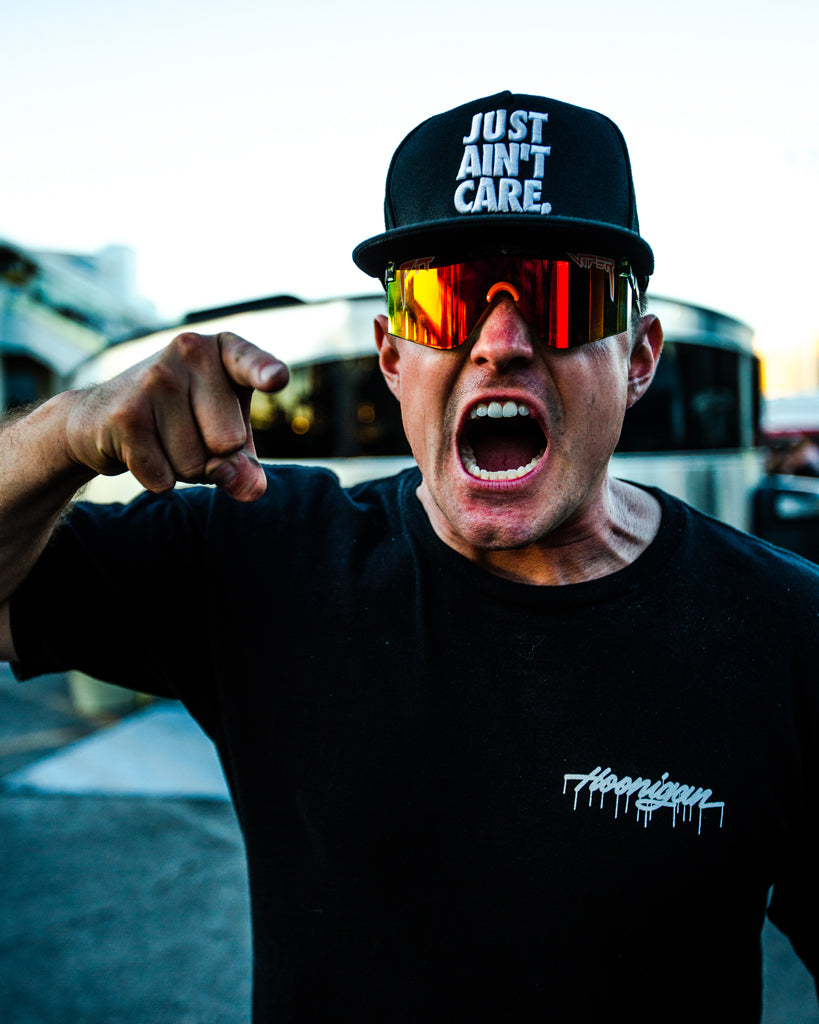 lifestyle - Yelling while wearing the Pit Viper Hoonigan Collab Sunglasses
