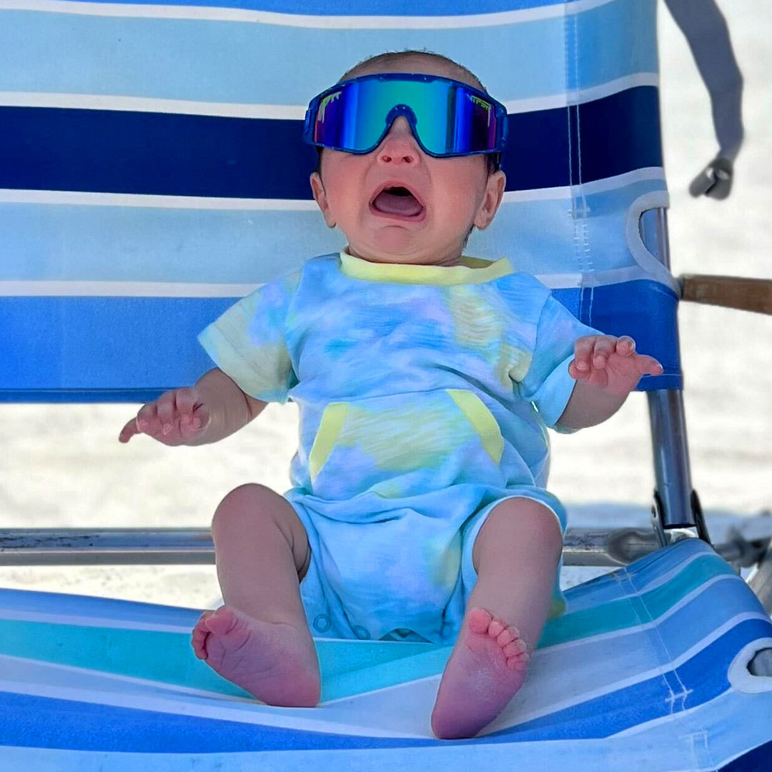 / Blue-Green | Baby looking upset in The Leonardo Baby Vipes from Pit Viper Sunglasses