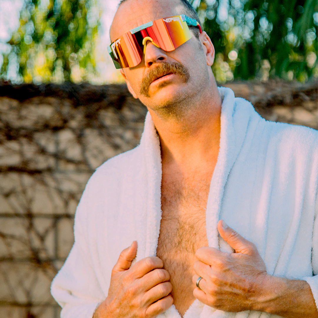 / Polarized | Man in a bathrobe wearing Pit Viper Sunglasses
