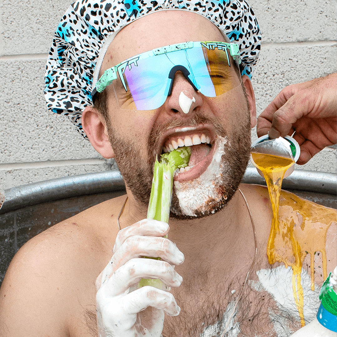Narrow / Blaster | Man eating celery wearing The Poseidon Original from Pit Viper Sunglasses