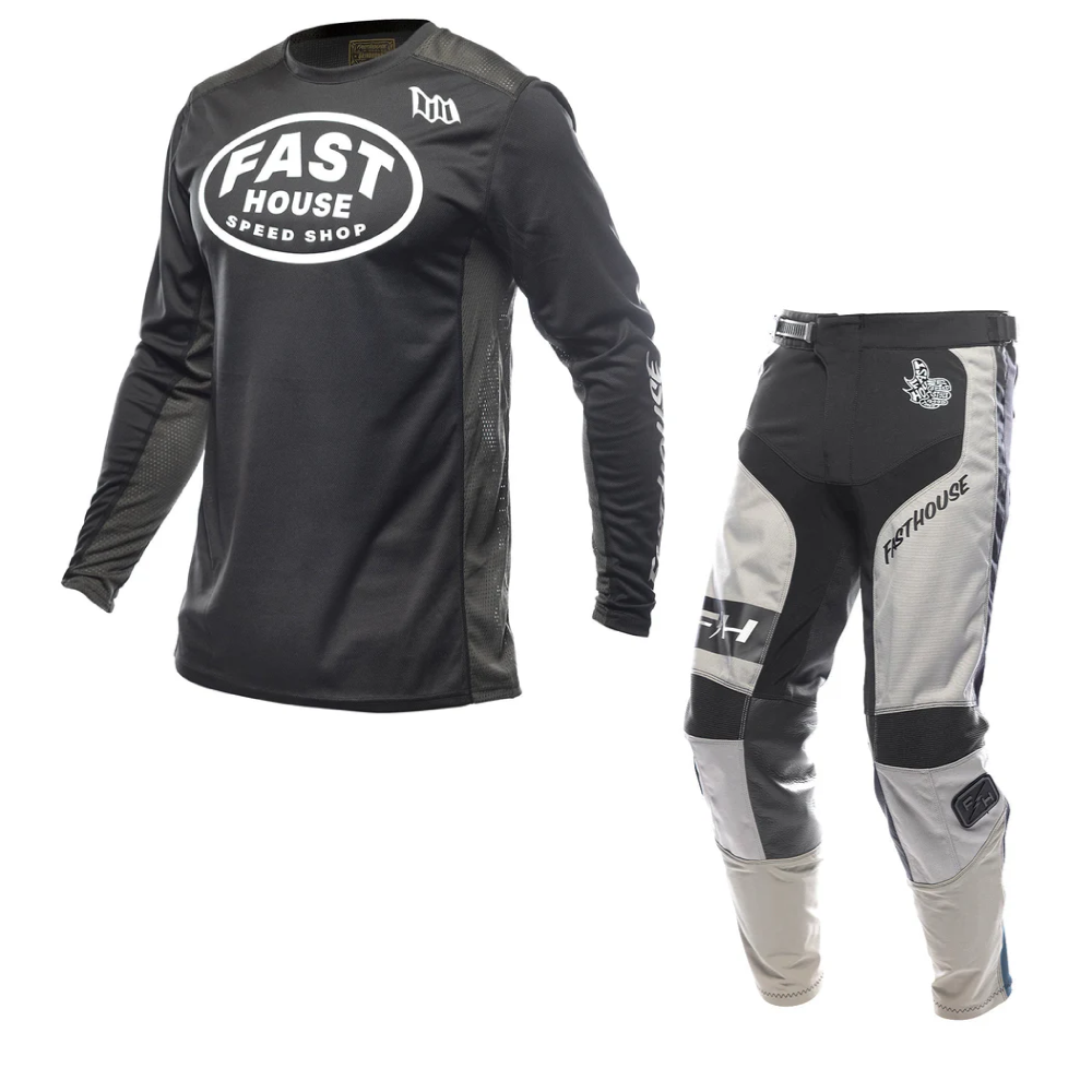 Grindhouse Air-Cooled Ramble Kit Combo in black and gray, featuring breathable motocross gear set
