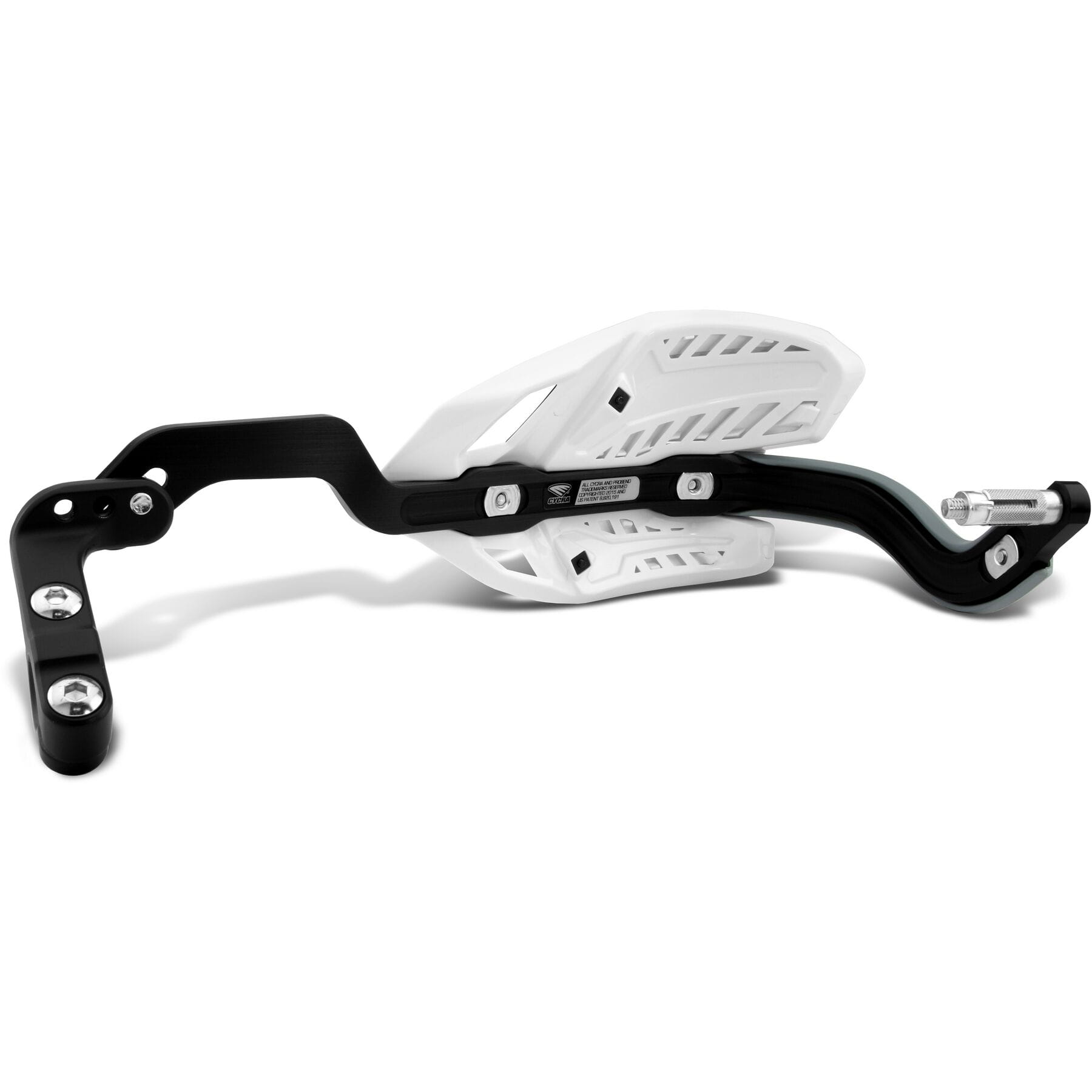 Ultra Probend CRM Handguard 1-1/8" black handguard mounted on a motorcycle, showcasing its curved design and sturdy construction.