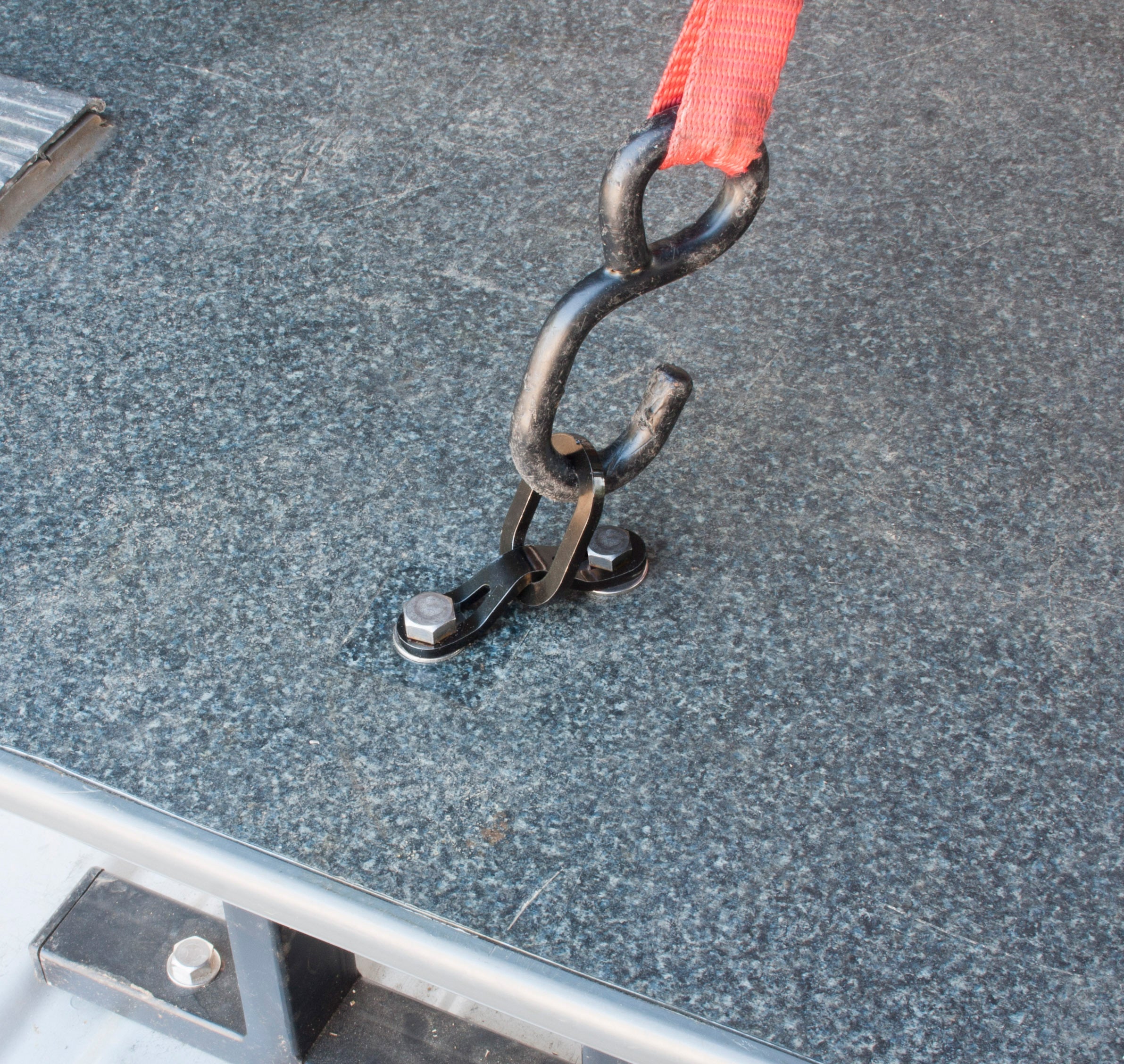 Tie down anchor point with swivel and twin bolts, two pieces included.