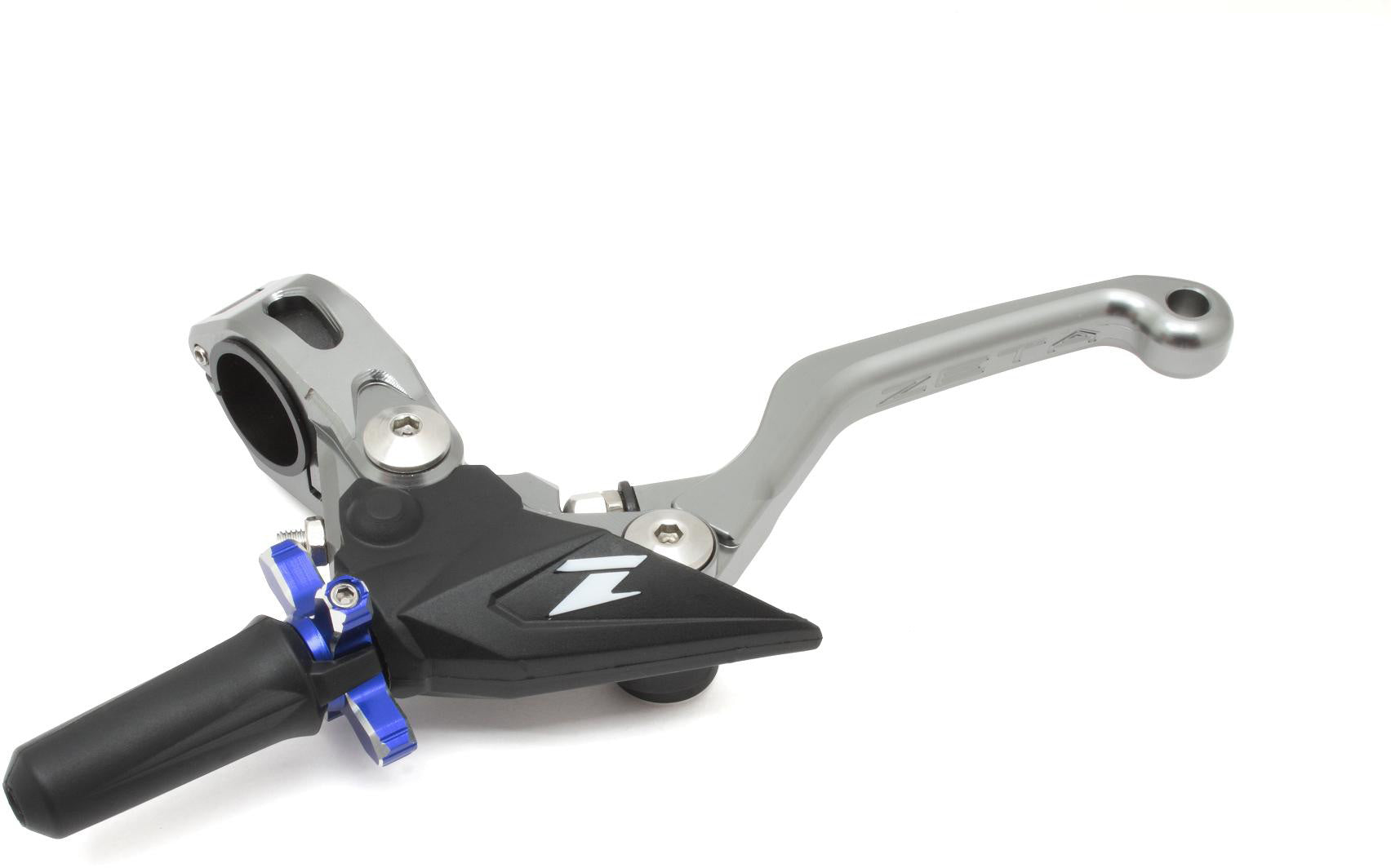 Forged Pivot clutch lever perch set featuring a 3-finger design in titanium finish, showcasing its durable construction and ergonomic grip.