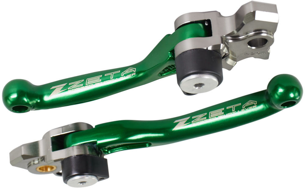 Pivot brake/clutch lever set in green for KX250F 13-20 and KX450F 13-18 motorcycles.