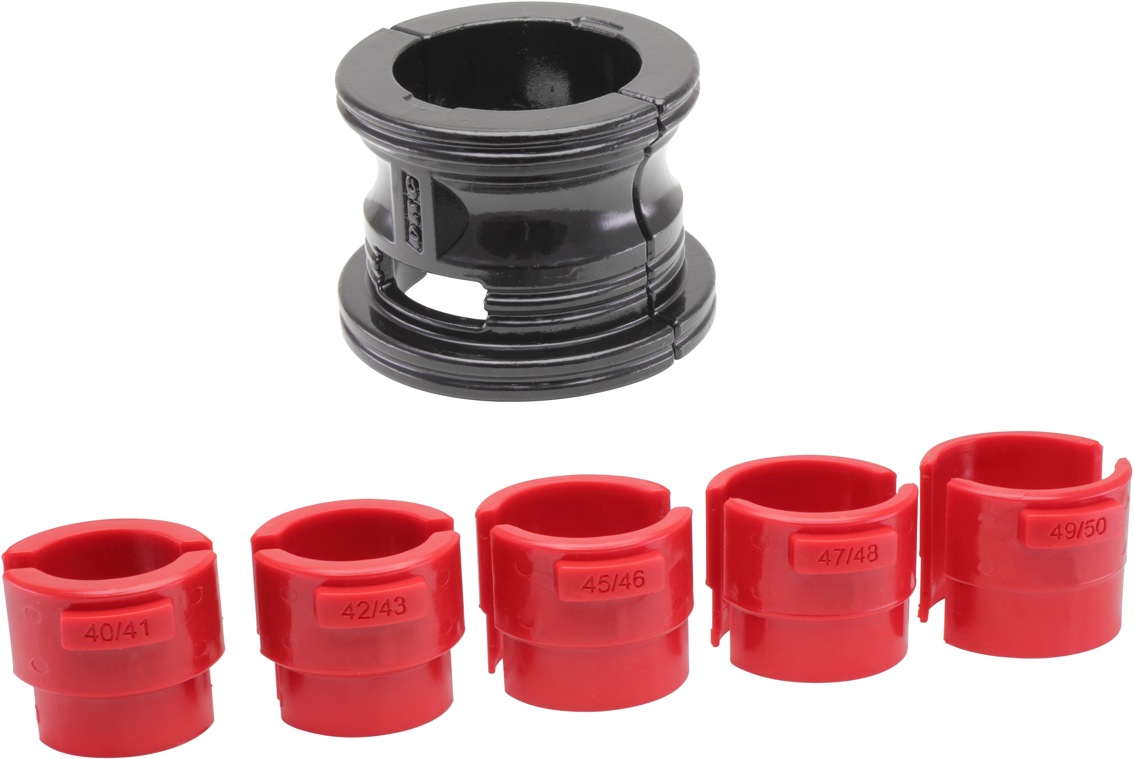 Fork Seal Driver Universal Kit 40 - 50mm with various sizes of seal drivers and a sturdy carrying case, designed for motorcycle maintenance.