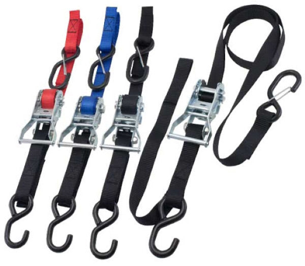 Tie Down Belt Ratchet Pair in Black color, displaying the straps and ratchet mechanism on a white background.