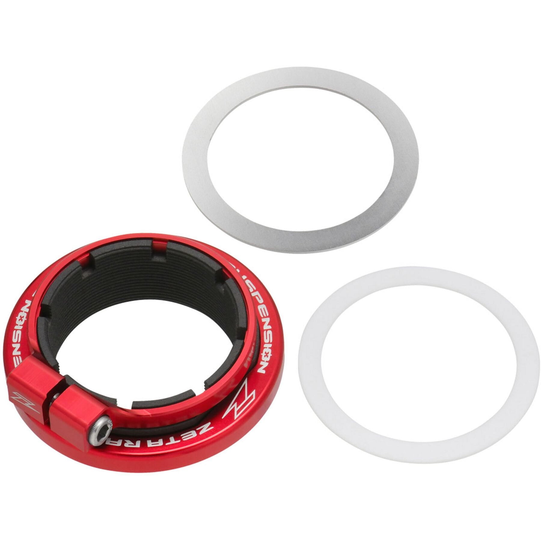 Rear Shock Preload Adjuster 50mm Showa in red, compatible with Kawasaki and Suzuki motorcycles.