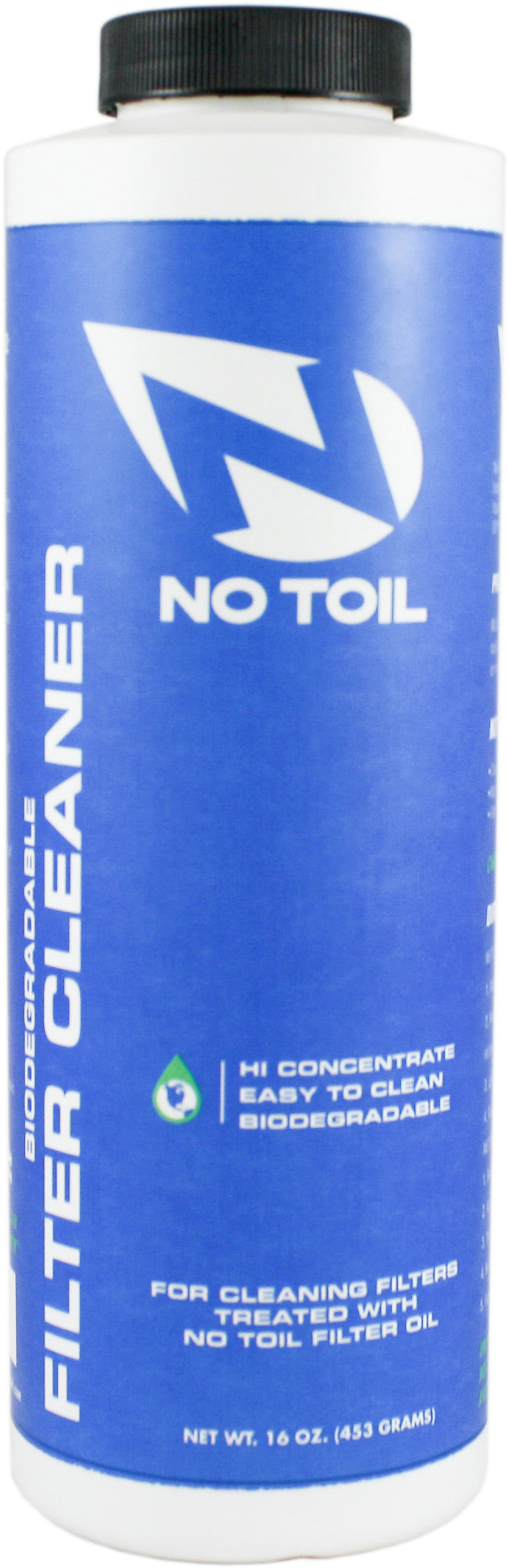 NoToil Air Filter Cleaner 16oz bottle, designed for effective cleaning of air filters in vehicles and outdoor equipment.