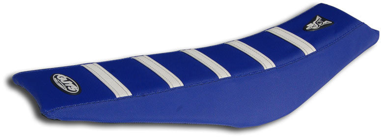 Ribbed blue Velcro cover with white ribs designed for Yamaha YZ65 models from 2018 to 2024.