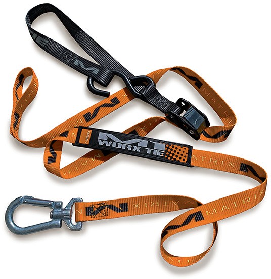 M1.0 Worx Tie Down Set featuring durable straps and secure buckles for safe transportation of cargo.
