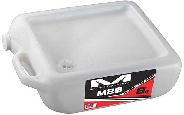 M28 Oil Drain Container White - 6 Quart capacity for easy oil collection and disposal.