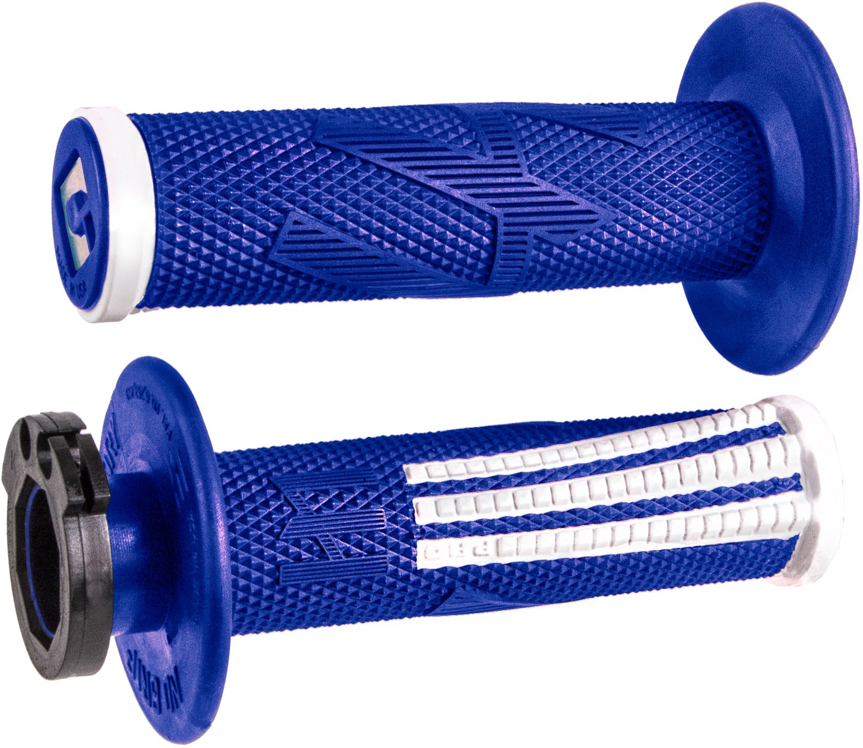 Blue and white EMIG2 PRO Lock On V2 motorcycle grip