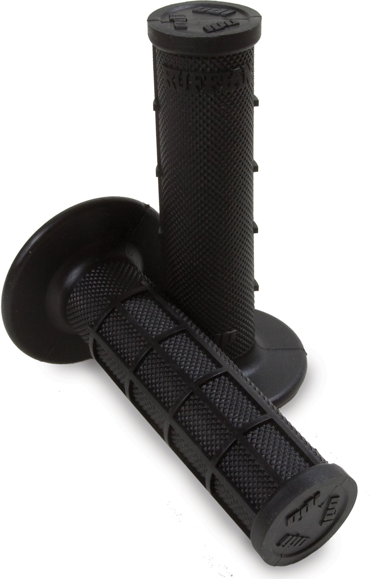 Ruffian Half-Waffle Grips in black with textured surface for improved grip and control on bicycle handlebars.