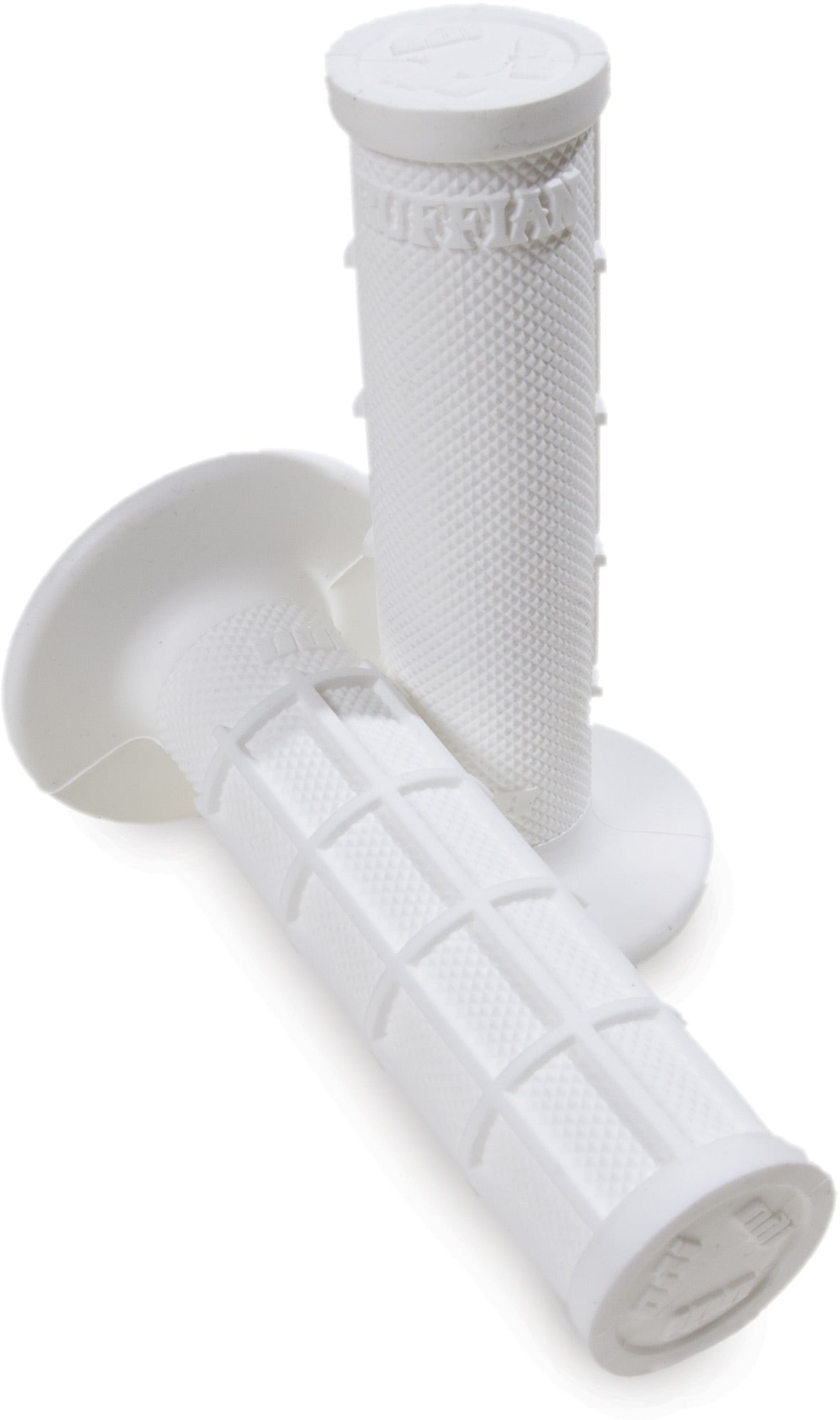 Ruffian Half-Waffle Pro Grips in White, designed for optimal comfort and control on handlebars.