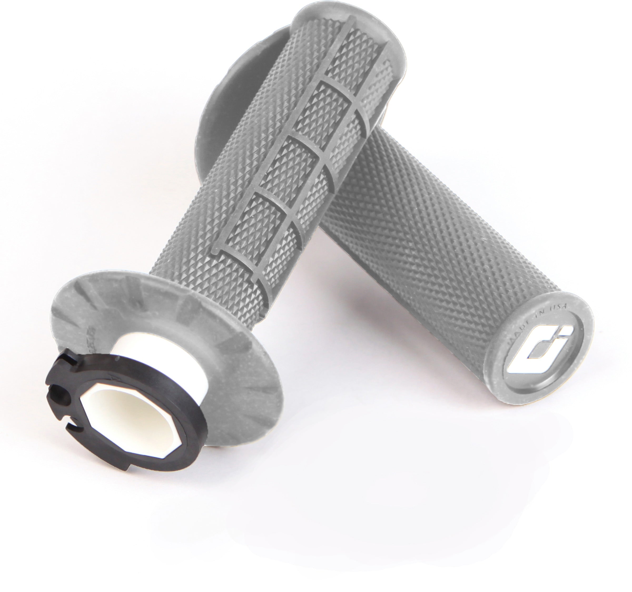 Half Waffle MX Lock-On Grip Set in Grey, Soft Texture, Installed on Handlebars