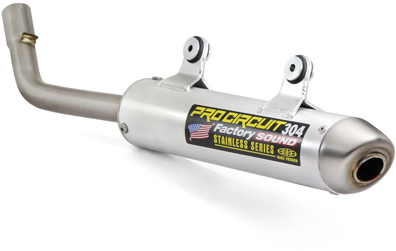 304 silencer for KTM SX125 150 (2019-2022), Husqvarna TC125 150 (2019-2022), and Gas Gas MC125 (2021-2023) with a sleek design and high-performance features.