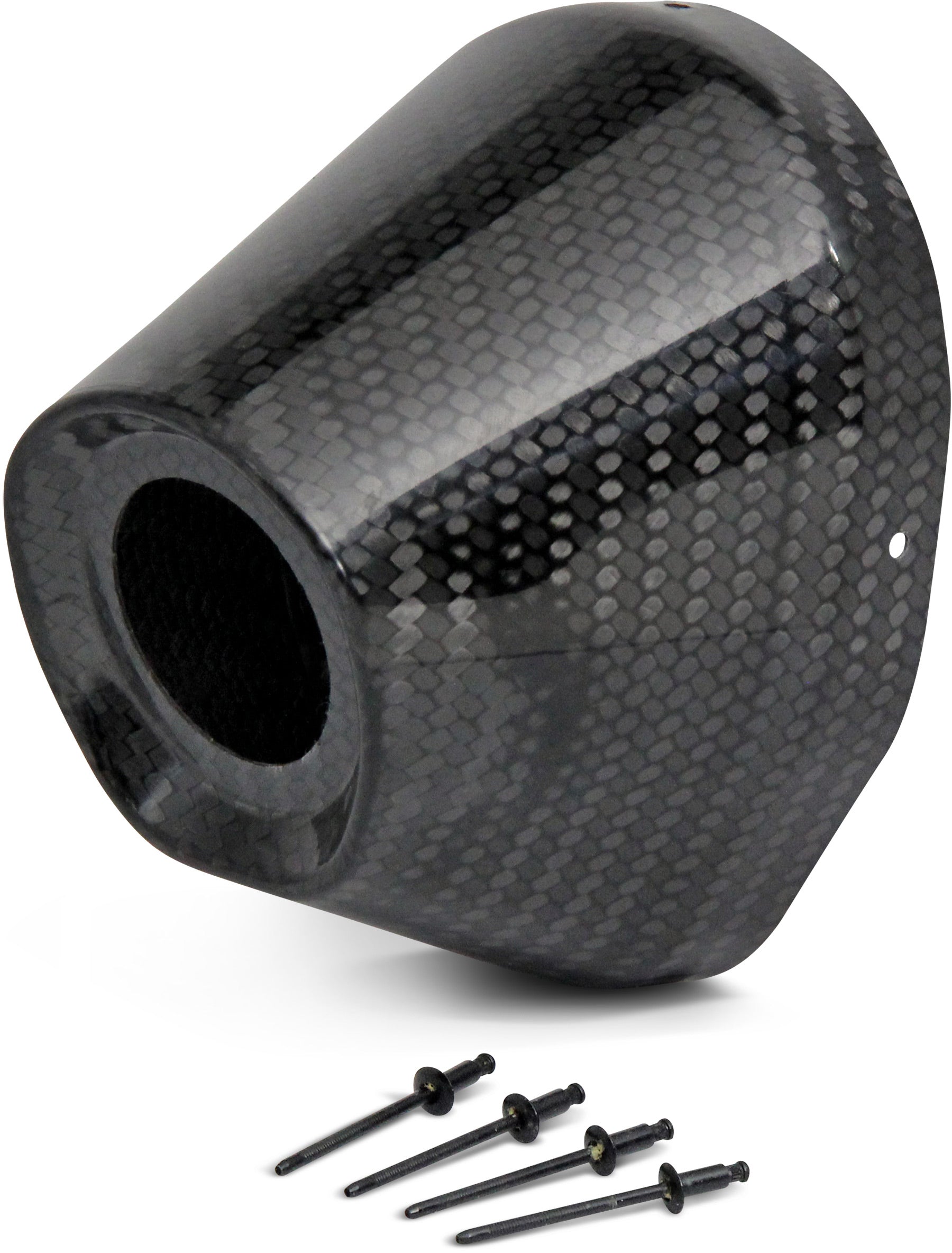 Carbon end cap 4.5 inch hole 1 1/2 inch - Fits most Ti-6 pro products, showcasing its sleek design and durable material.
