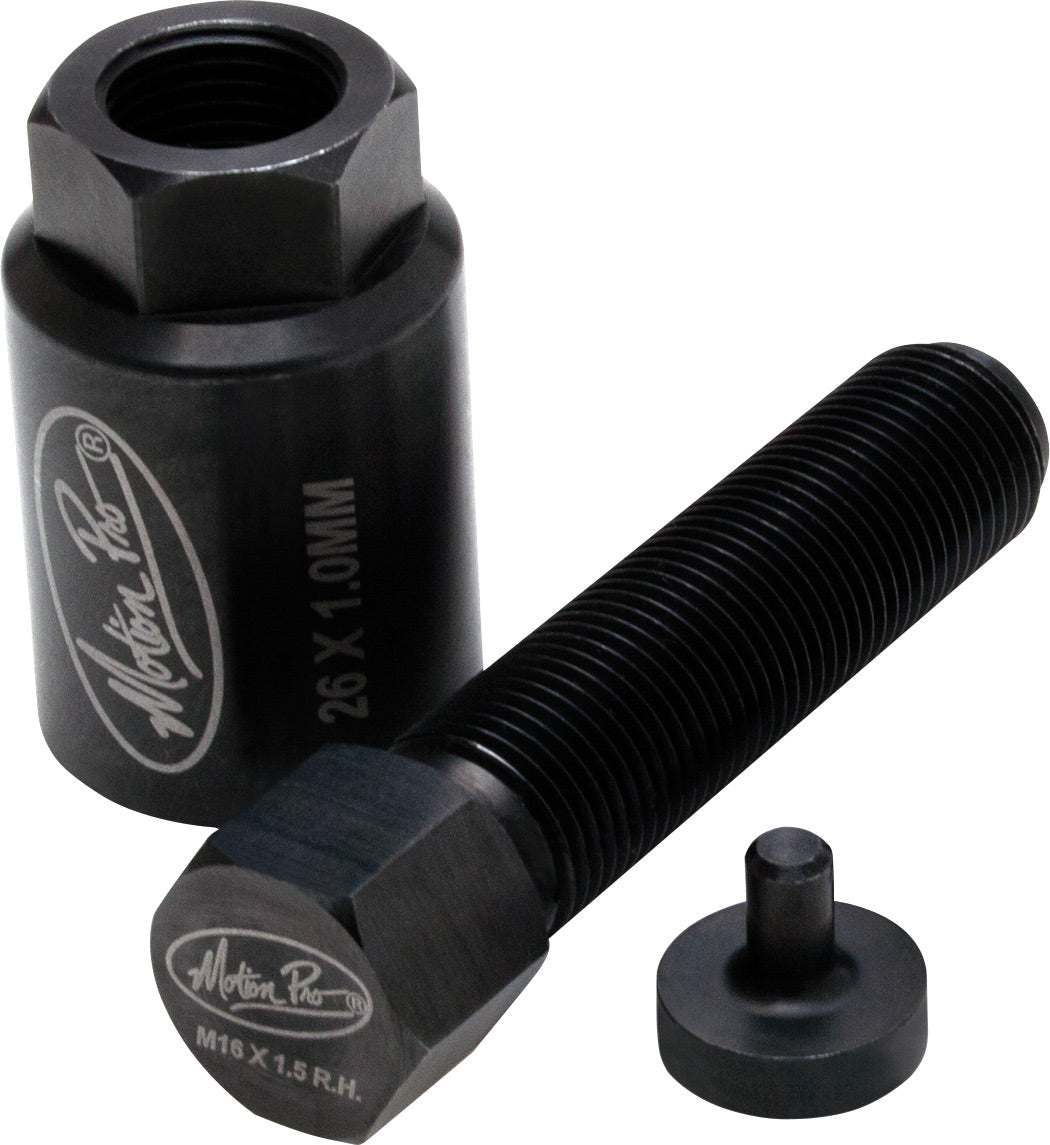 Flywheel puller for KTM 4-strokes with thread protector, compatible with SXF models from 2011 to 2014, used for timing and ignition maintenance.