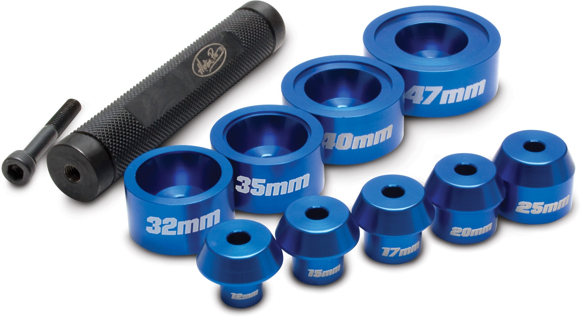 Bearing driver set with carry case, featuring various sizes of bearing drivers and a durable protective case for easy storage and transport.