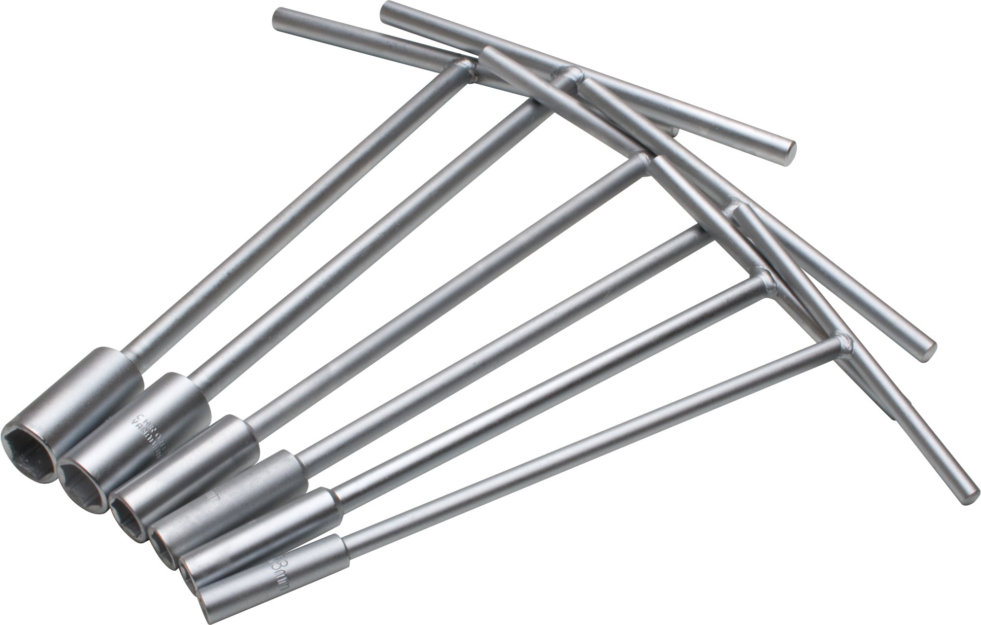 T-Handle sockets set of 6 in sizes 8mm, 10mm, 12mm, 14mm, 17mm, and 19mm, displayed on a neutral background.