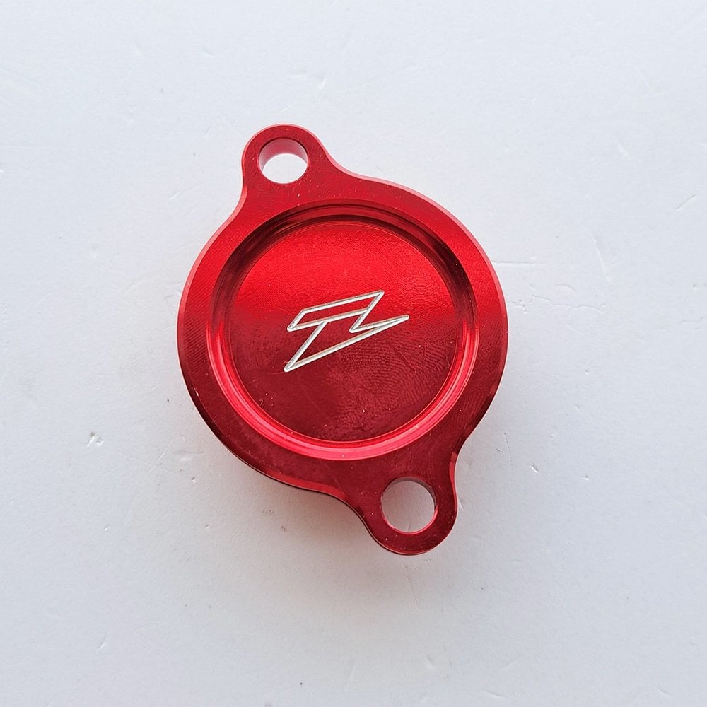 Red oil filter cover for CRF250 models 2018 to 2022