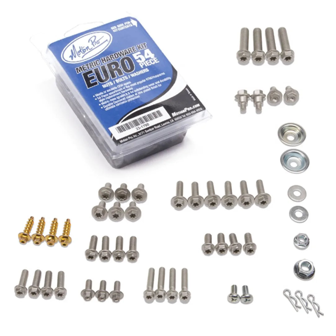 Metric hardware kit including 54 pieces with various screws, nuts, and bolts displayed on a white background