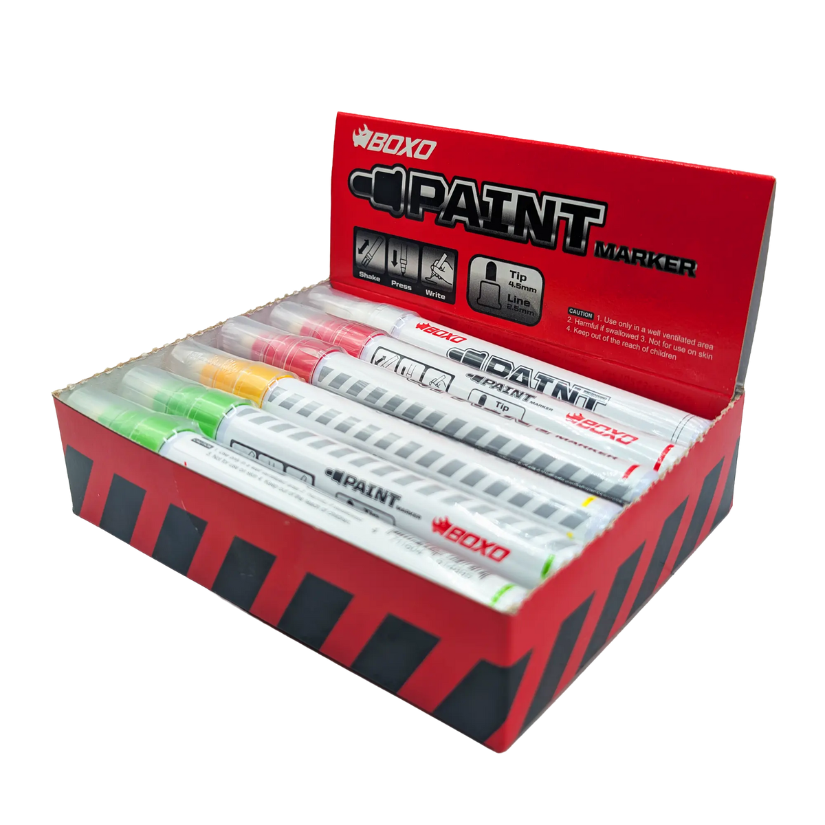BOXO 12Pc Paint Markers (Red, Yellow, White & Green)