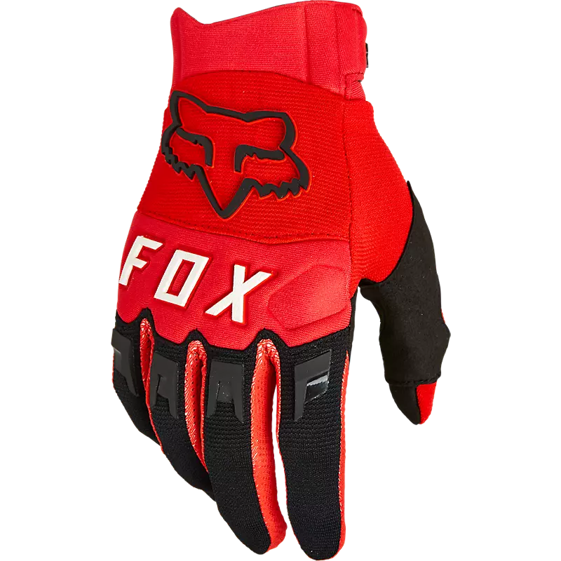 Red Dirtpaw motocross gloves on white background