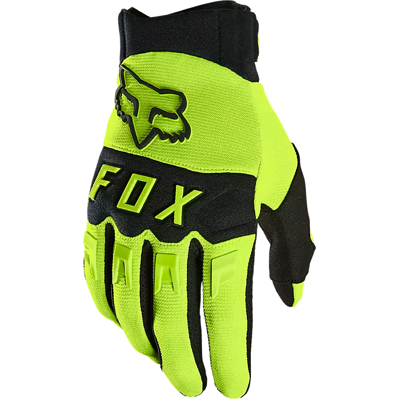 Yellow Dirtpaw motocross gloves on white background