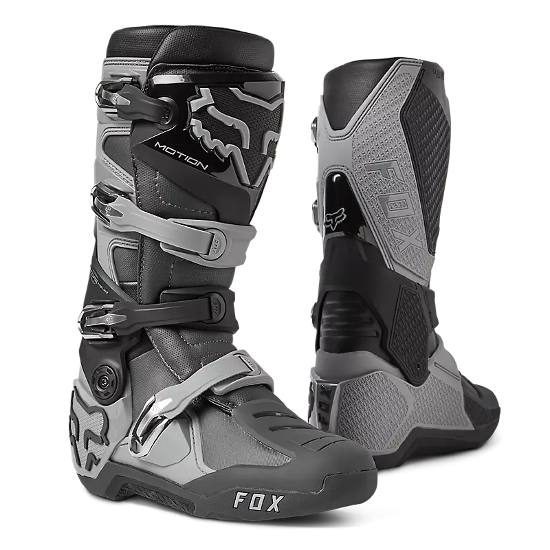 Pair of Motion Boots in Dark Shadow Grey on white background