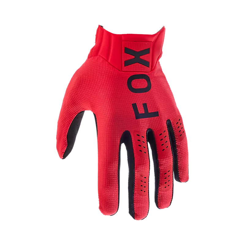 Flexair Glove Flo Red being worn by a cyclist in action showcasing its vibrant color and fit.