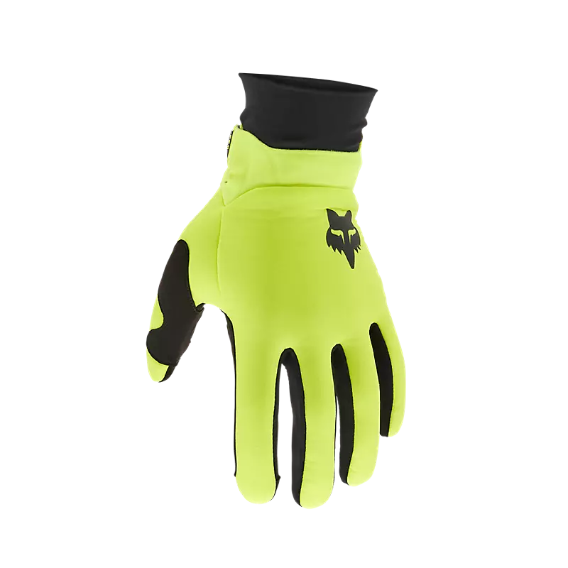 Defend Thermo Glove in Fluorescent Yellow with CE certification, showing detailed texture and ergonomic design on a white background