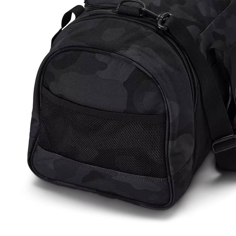 180 DUFFLE bag in black camouflage pattern, showcasing its durable design and spacious interior.