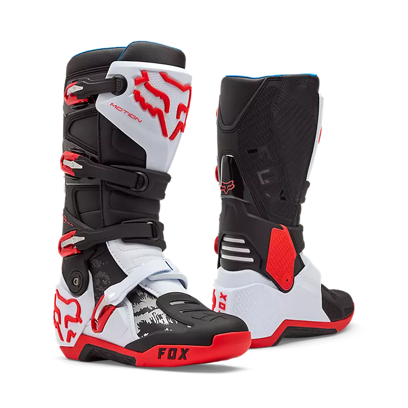 Fox Motion Motocross Boots - White/Fluorescent Red