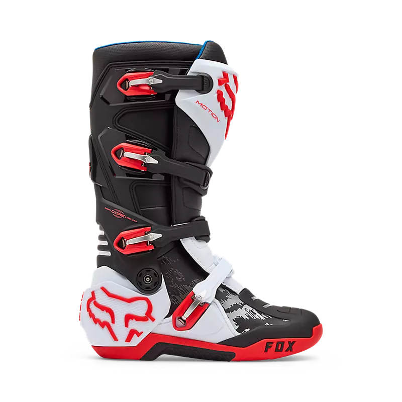 Fox Motion Motocross Boots - White/Fluorescent Red